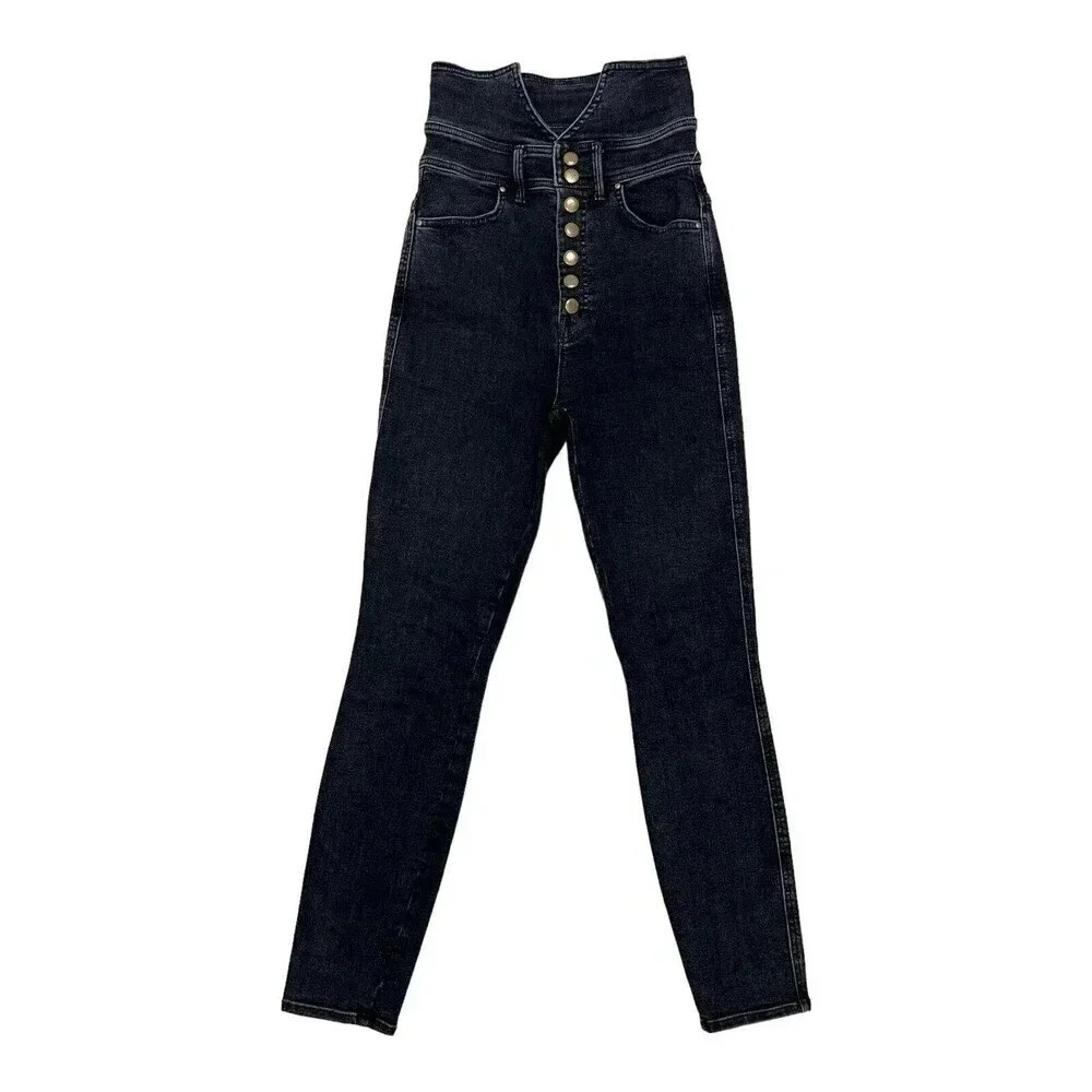 Mother Swooner Exposed Snap Jeans Wrong Side of the Tracks Black Denim Size 24